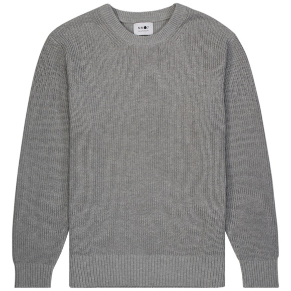 NWT NN07 Knut Crewneck Extra Fine Knit Cotton Pullover Sweater Grey Melange Sz L - Picture 2 of 12